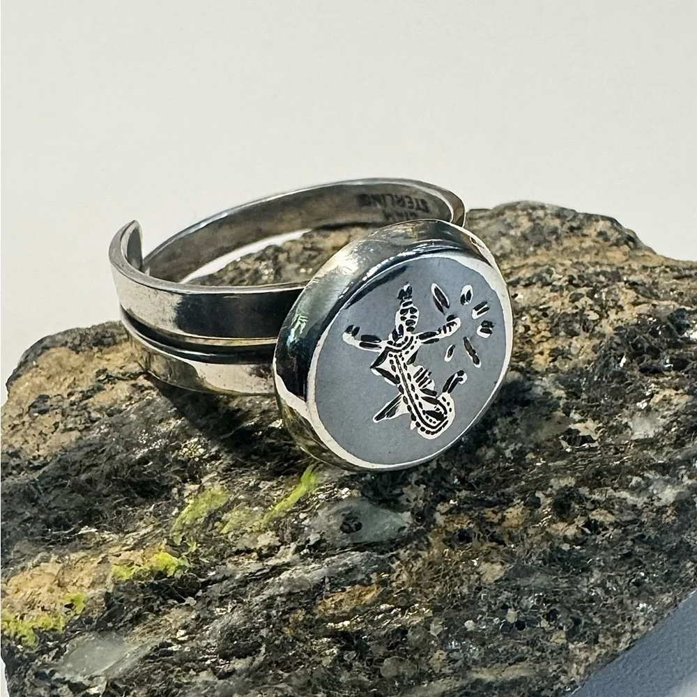 Vintage Siam Sterling Silver Niello Dancer Ring